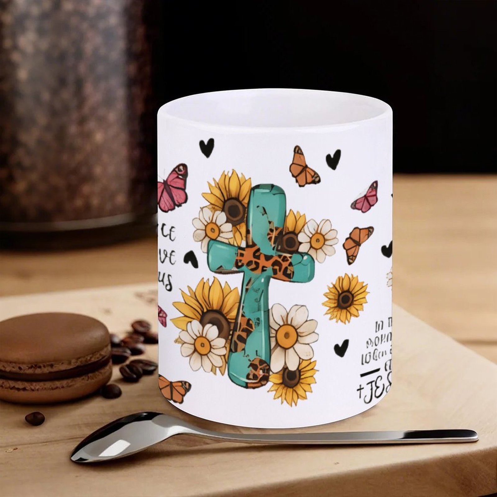 A Cross Surrounded By Sunflowe - Sublimation Mug White recension och pris