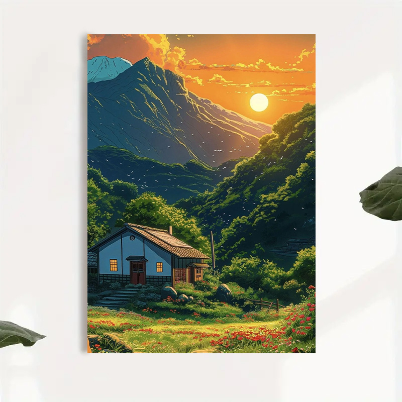 1pc Mountain Cabin Sunset Canv - Canvas Wrap Ready recension och pris